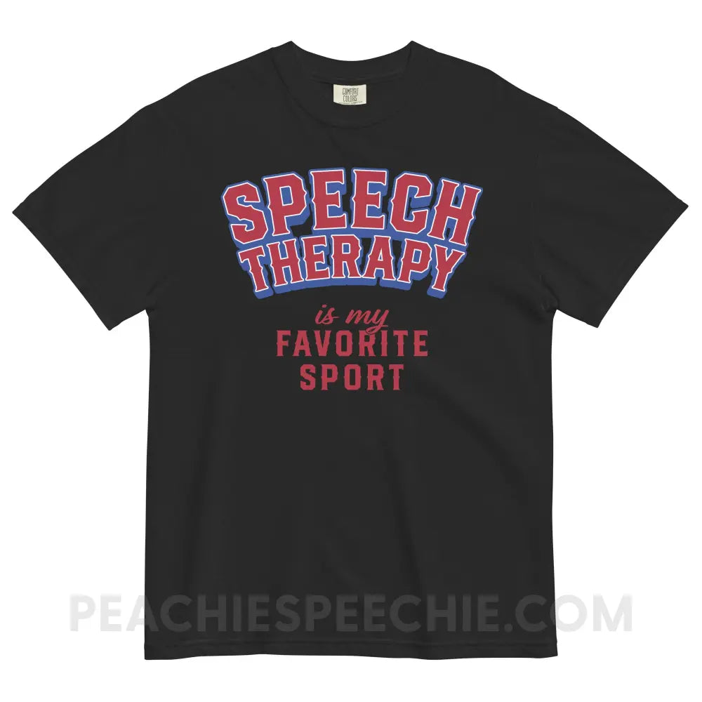 Speech Therapy Is My Favorite Sport Comfort Colors Tee - Black / S - peachiespeechie.com