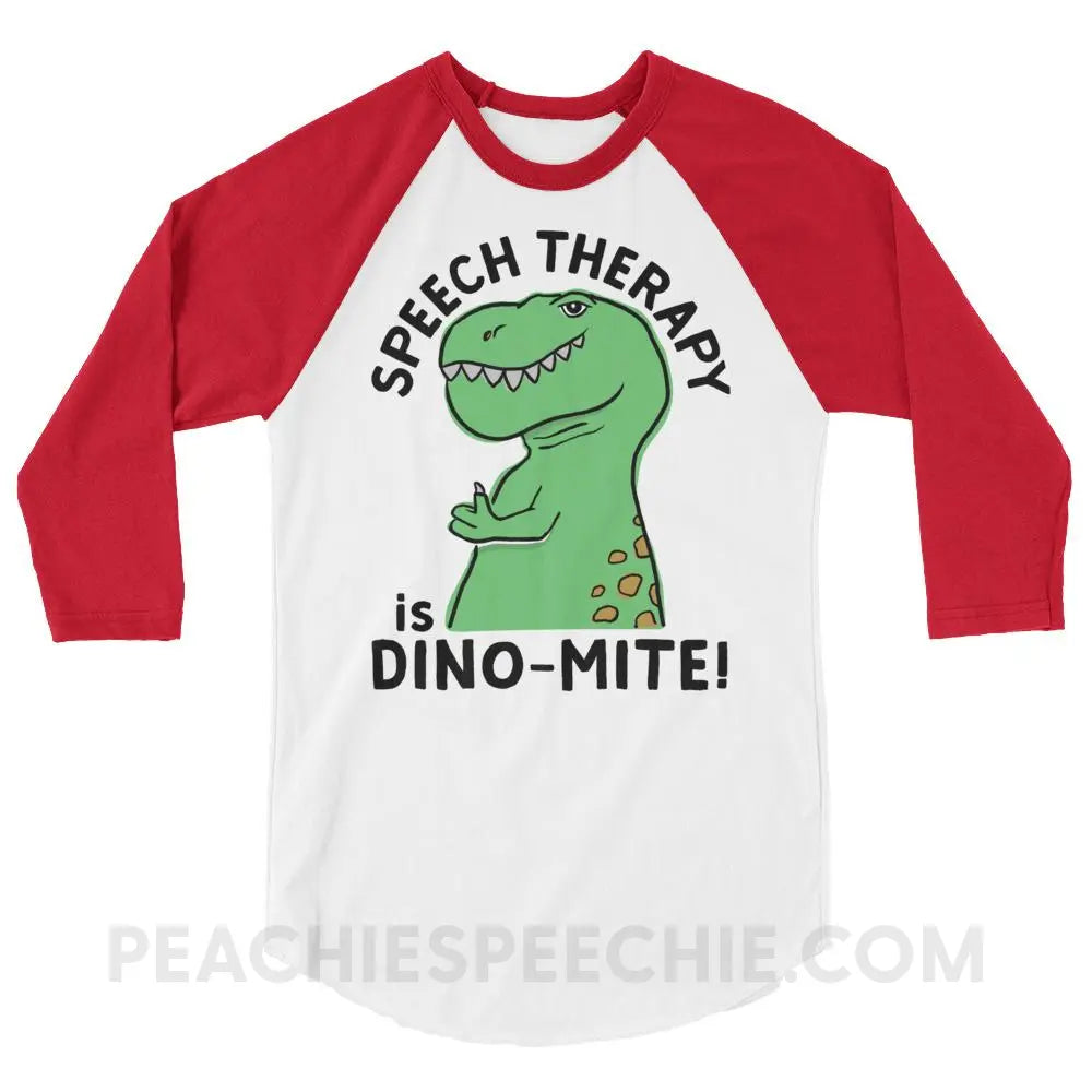 Speech Therapy is Dino-Mite Baseball Tee - White/Red / XS - T-Shirts & Tops peachiespeechie.com