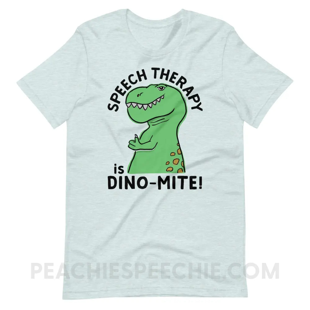 Speech Therapy is Dino - Mite Premium Soft Tee - Heather Prism Ice Blue / XS - T - Shirts & Tops peachiespeechie.com