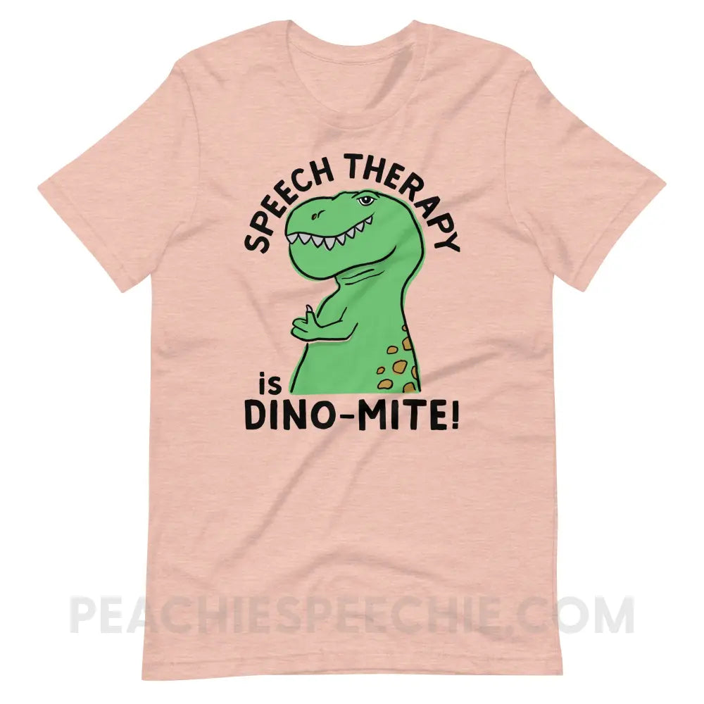 Speech Therapy is Dino - Mite Premium Soft Tee - Heather Prism Peach / XS - T - Shirts & Tops peachiespeechie.com
