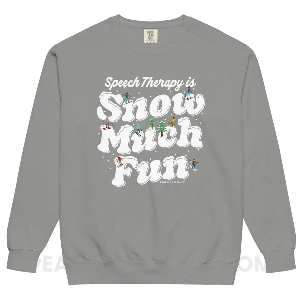 Speech Therapy is Snow Much Fun Comfort Colors Crewneck - Grey / S - peachiespeechie.com