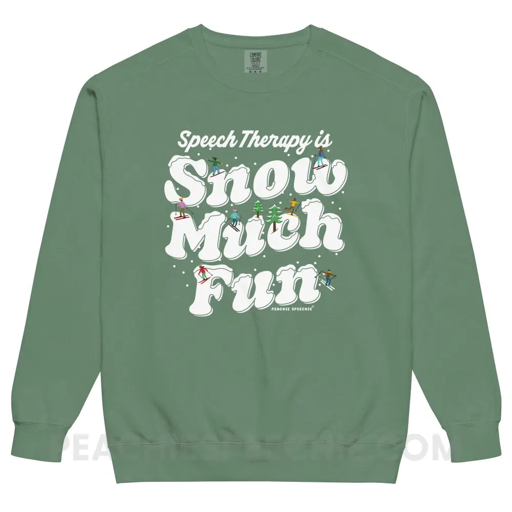 Speech Therapy is Snow Much Fun Comfort Colors Crewneck - Light Green / S - peachiespeechie.com