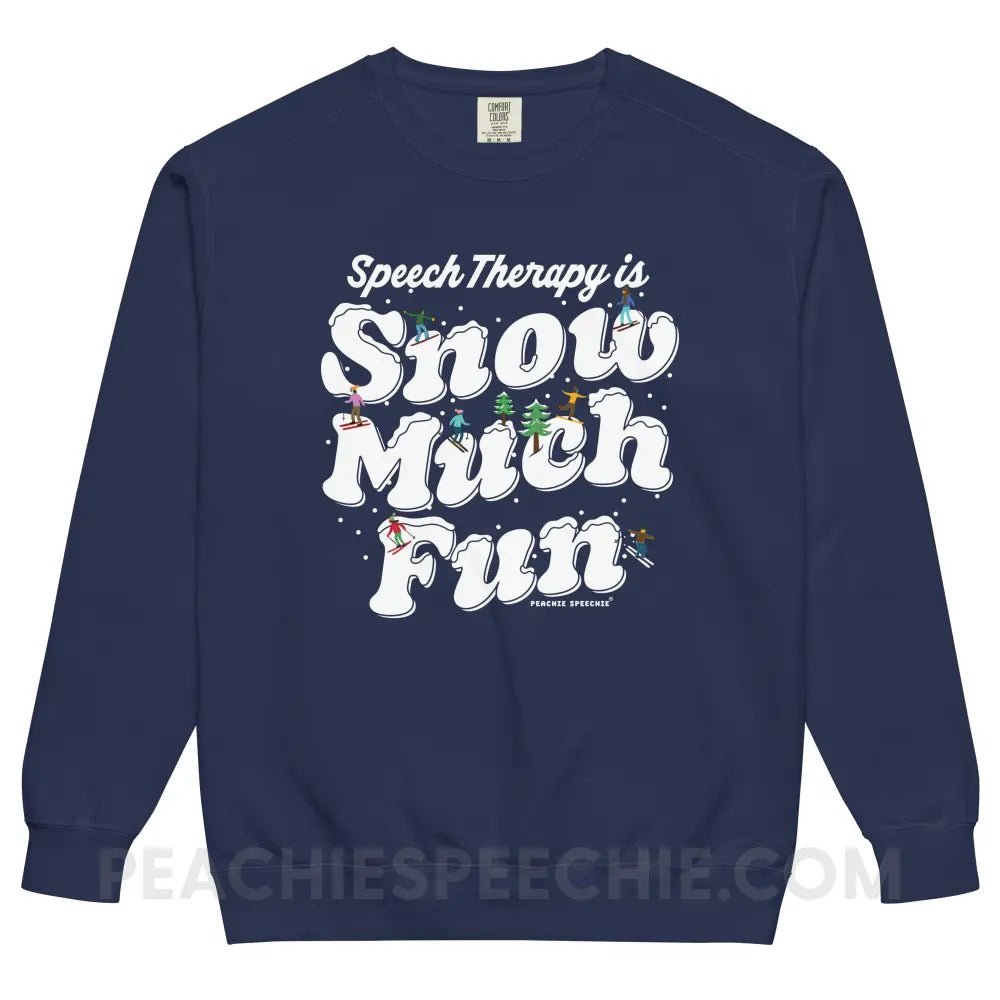 Speech Therapy is Snow Much Fun Comfort Colors Crewneck - True Navy / S - peachiespeechie.com