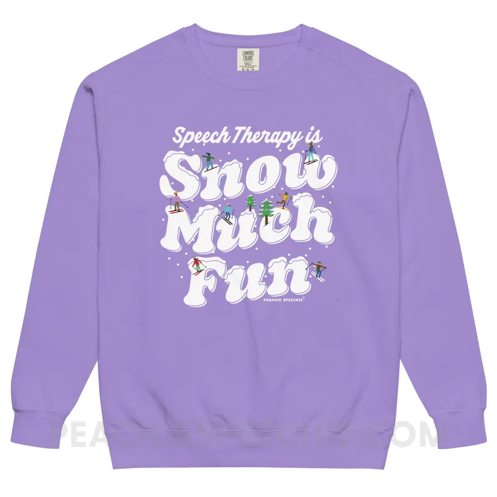 Speech Therapy is Snow Much Fun Comfort Colors Crewneck - Violet / S - peachiespeechie.com