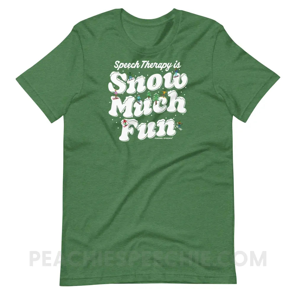 Speech Therapy is Snow Much Fun Premium Soft Tee - Heather Grass Green / S - peachiespeechie.com