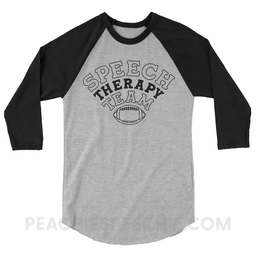 Speech Therapy Team Football Baseball Tee - Heather Grey/Black / XS - peachiespeechie.com