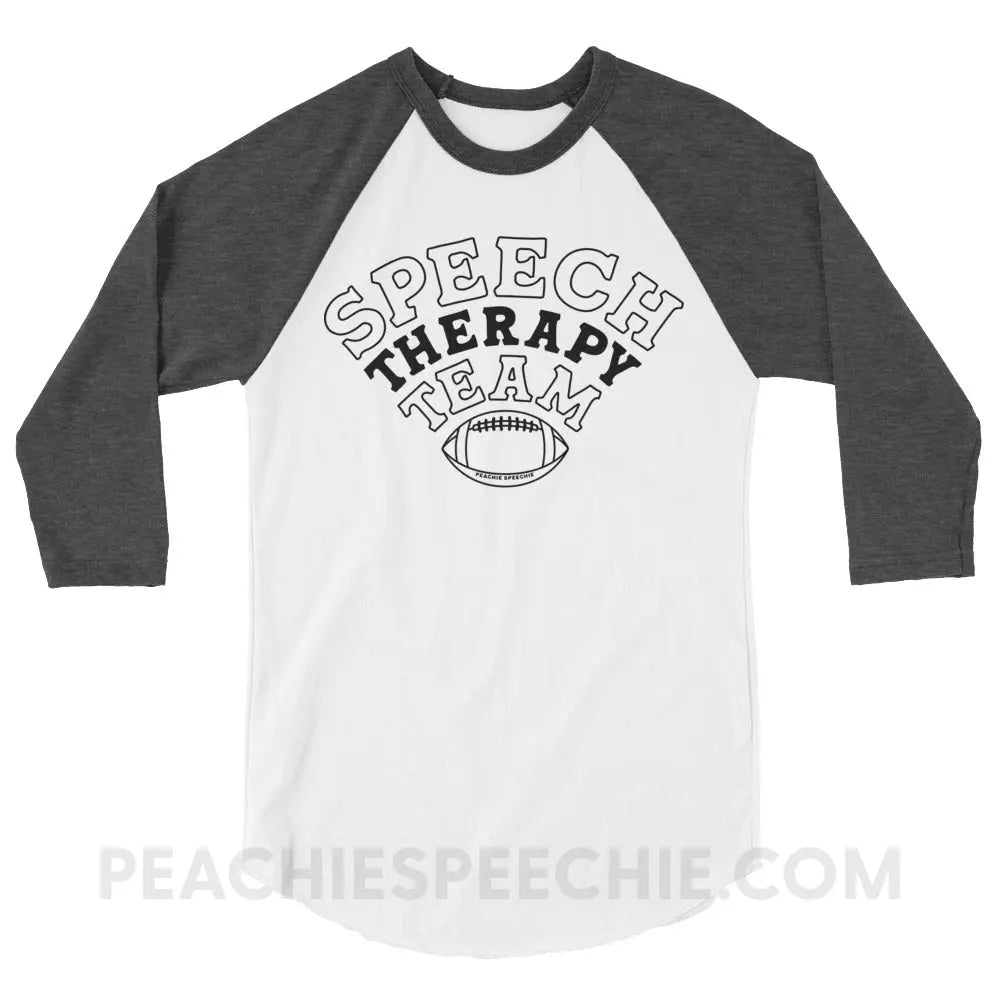 Speech Therapy Team Football Baseball Tee - White/Heather Charcoal / XS - peachiespeechie.com
