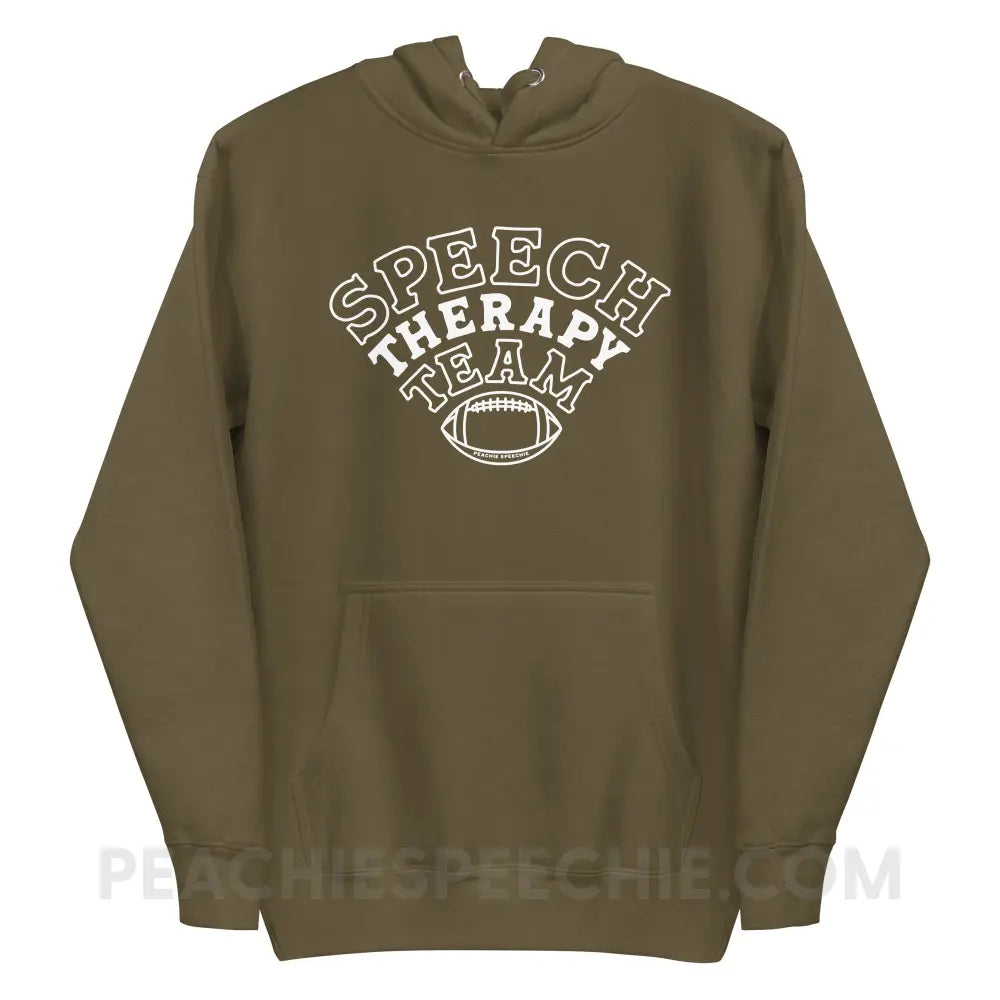 Speech Therapy Team Football Fave Hoodie - Military Green / S - peachiespeechie.com