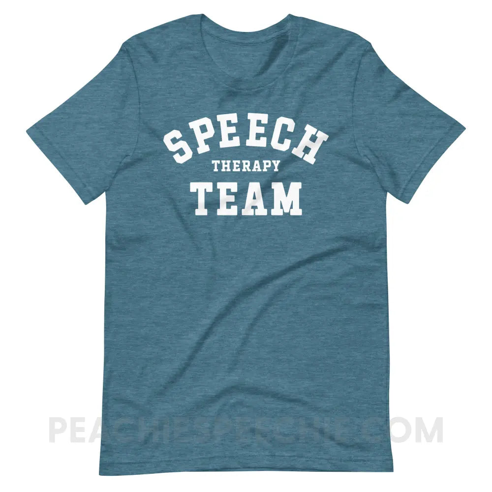 Speech Therapy Team Premium Soft Tee - Heather Deep Teal / S - peachiespeechie.com