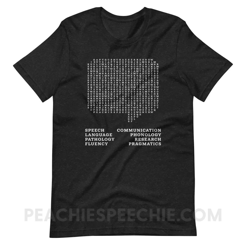 Speech Therapy Word Search Premium Soft Tee - Black Heather / XS - peachiespeechie.com