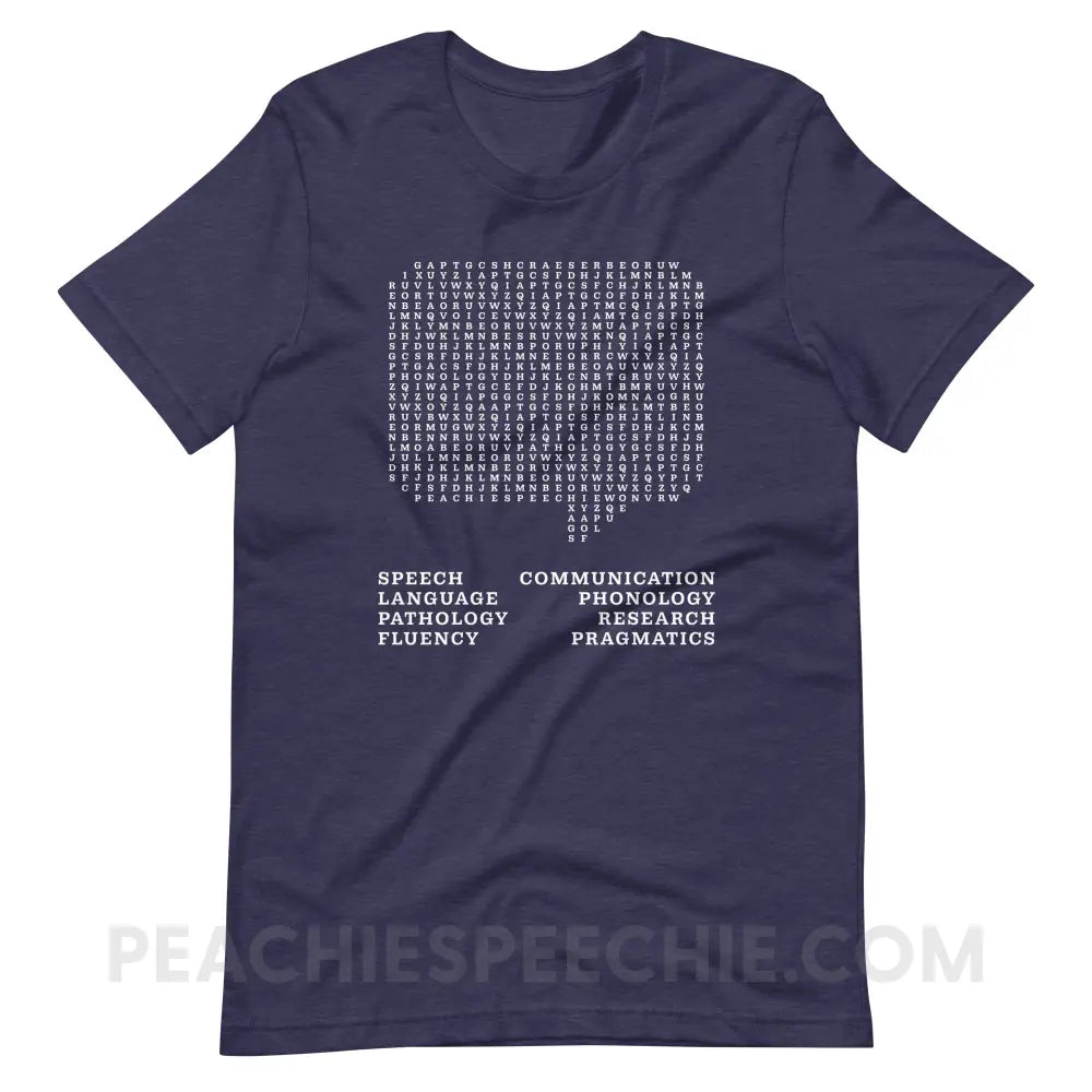 Speech Therapy Word Search Premium Soft Tee - Heather Midnight Navy / XS - peachiespeechie.com