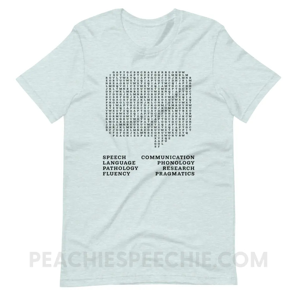 Speech Therapy Word Search Premium Soft Tee - Heather Prism Ice Blue / XS - peachiespeechie.com