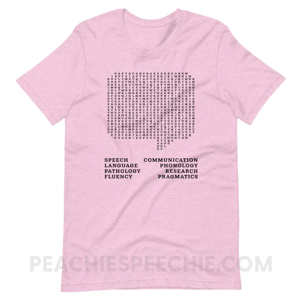 Speech Therapy Word Search Premium Soft Tee - Heather Prism Lilac / XS - peachiespeechie.com