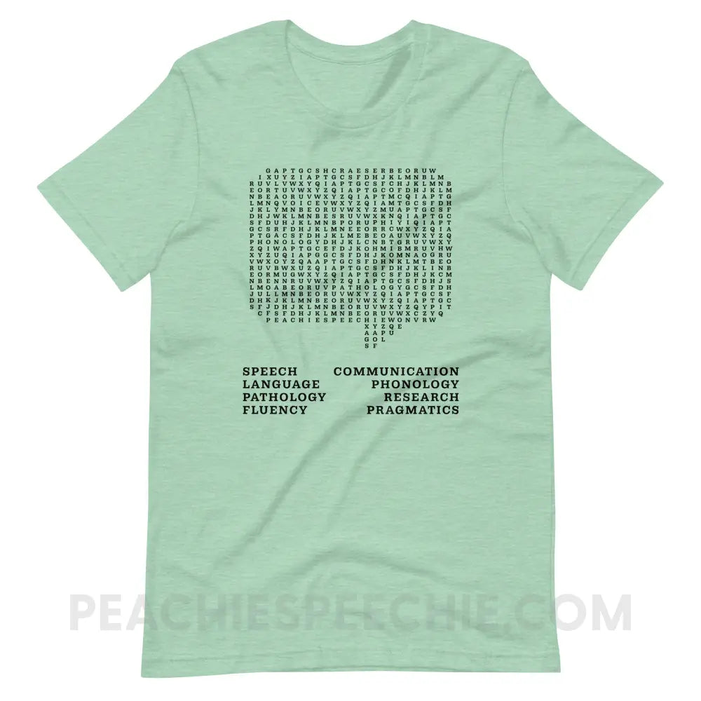 Speech Therapy Word Search Premium Soft Tee - Heather Prism Mint / XS - peachiespeechie.com