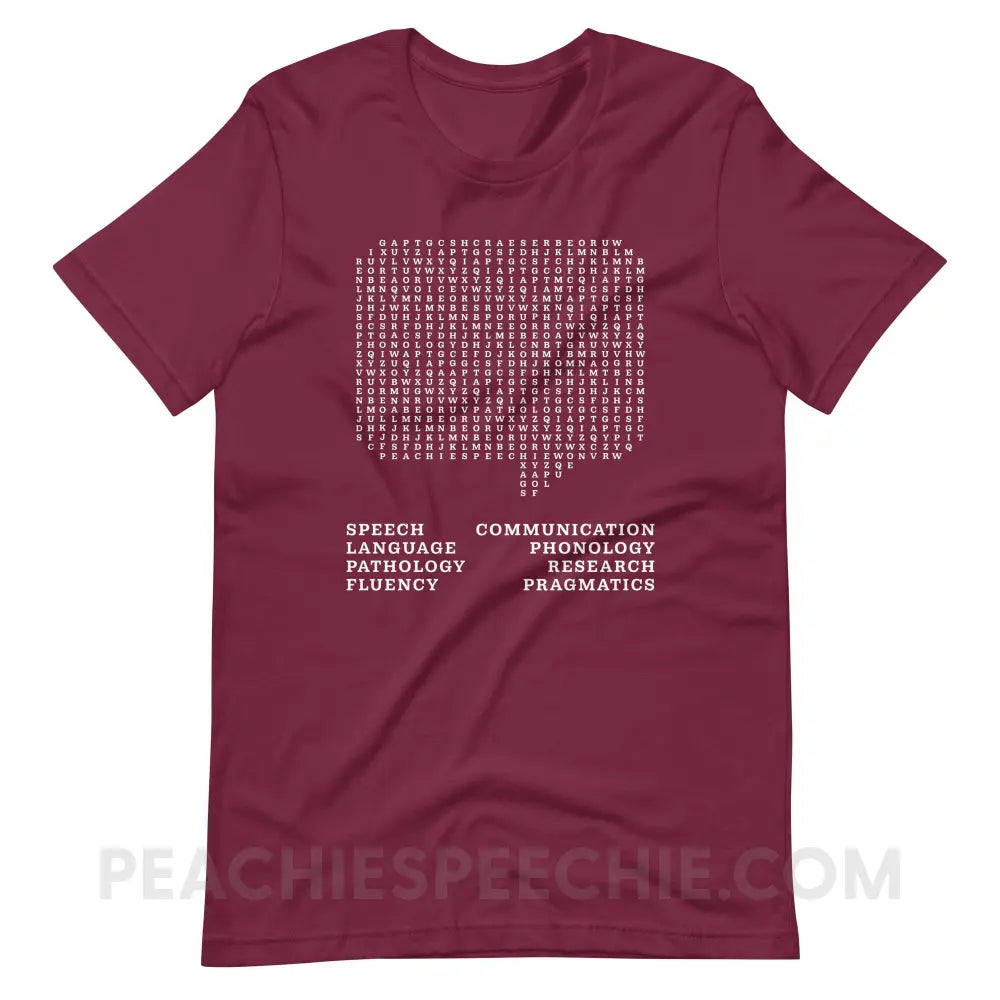 Speech Therapy Word Search Premium Soft Tee - Maroon / XS - peachiespeechie.com