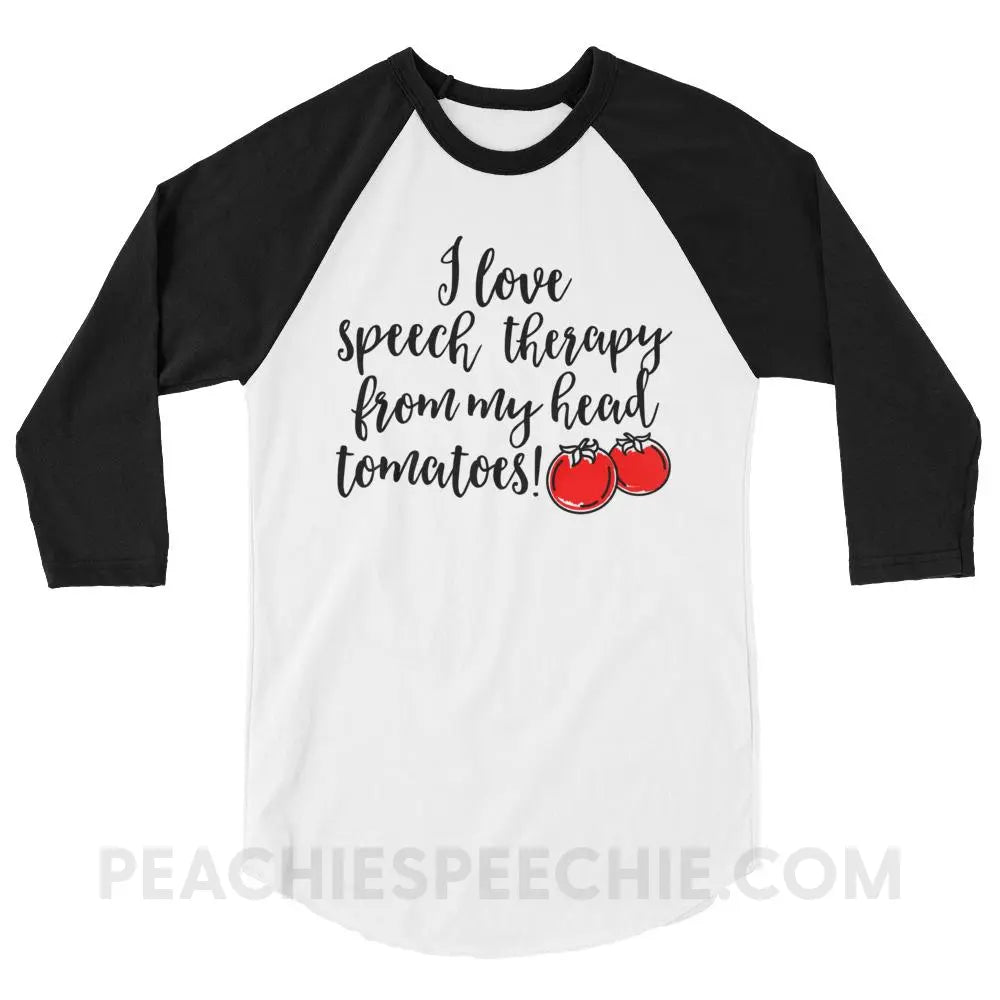 Speech Tomatoes Baseball Tee - White/Black / XS - T-Shirts & Tops peachiespeechie.com