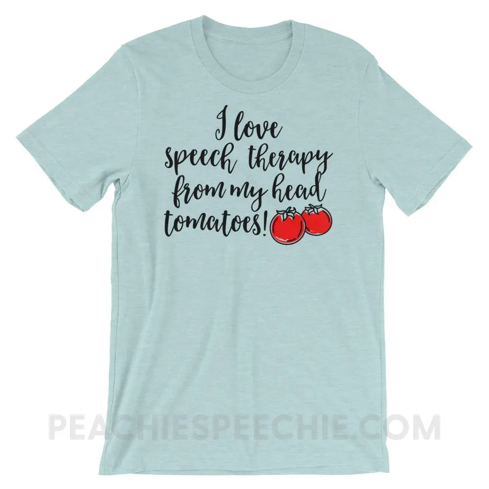 Speech Tomatoes Premium Soft Tee - Heather Prism Ice Blue / XS - T-Shirts & Tops peachiespeechie.com