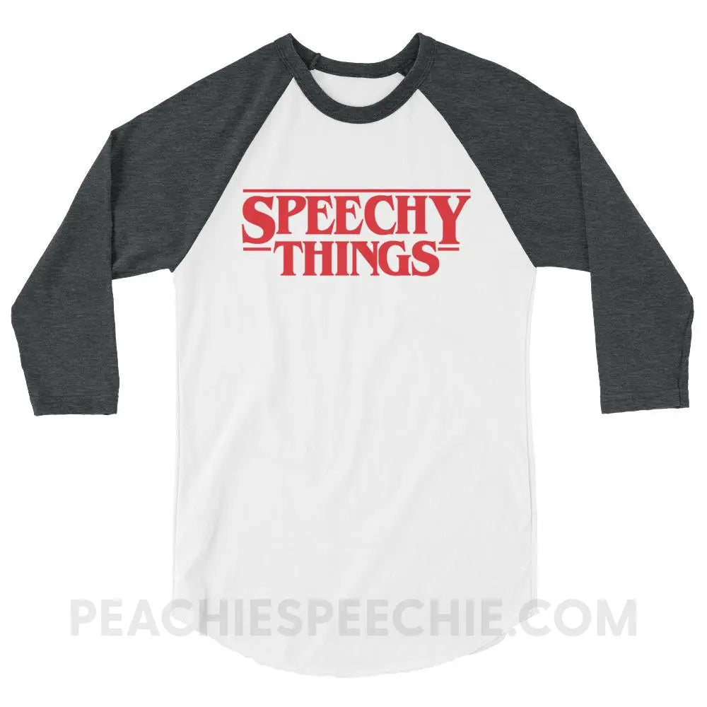 Speechy Things Baseball Tee - White/Heather Charcoal / XS - T-Shirts & Tops peachiespeechie.com