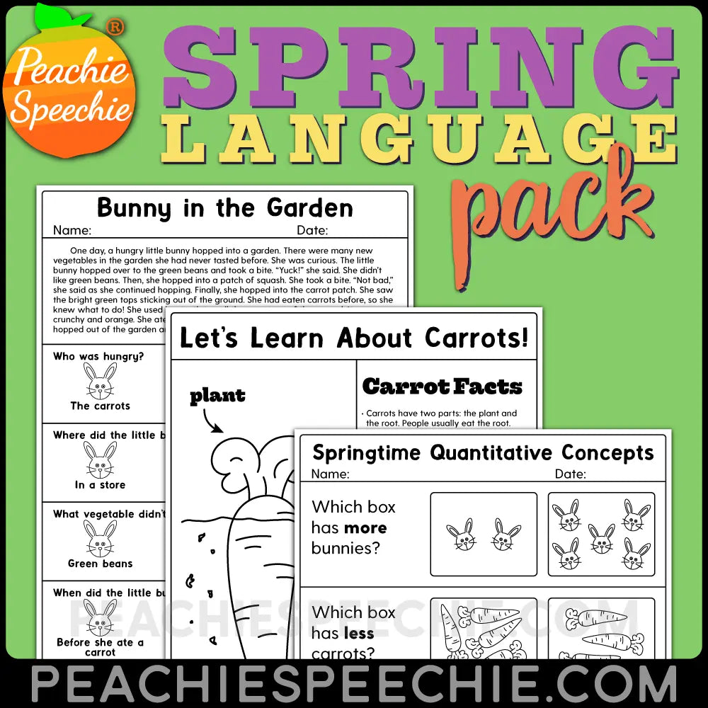 Spring Language Pack: Bunnies and Carrots - Materials peachiespeechie.com