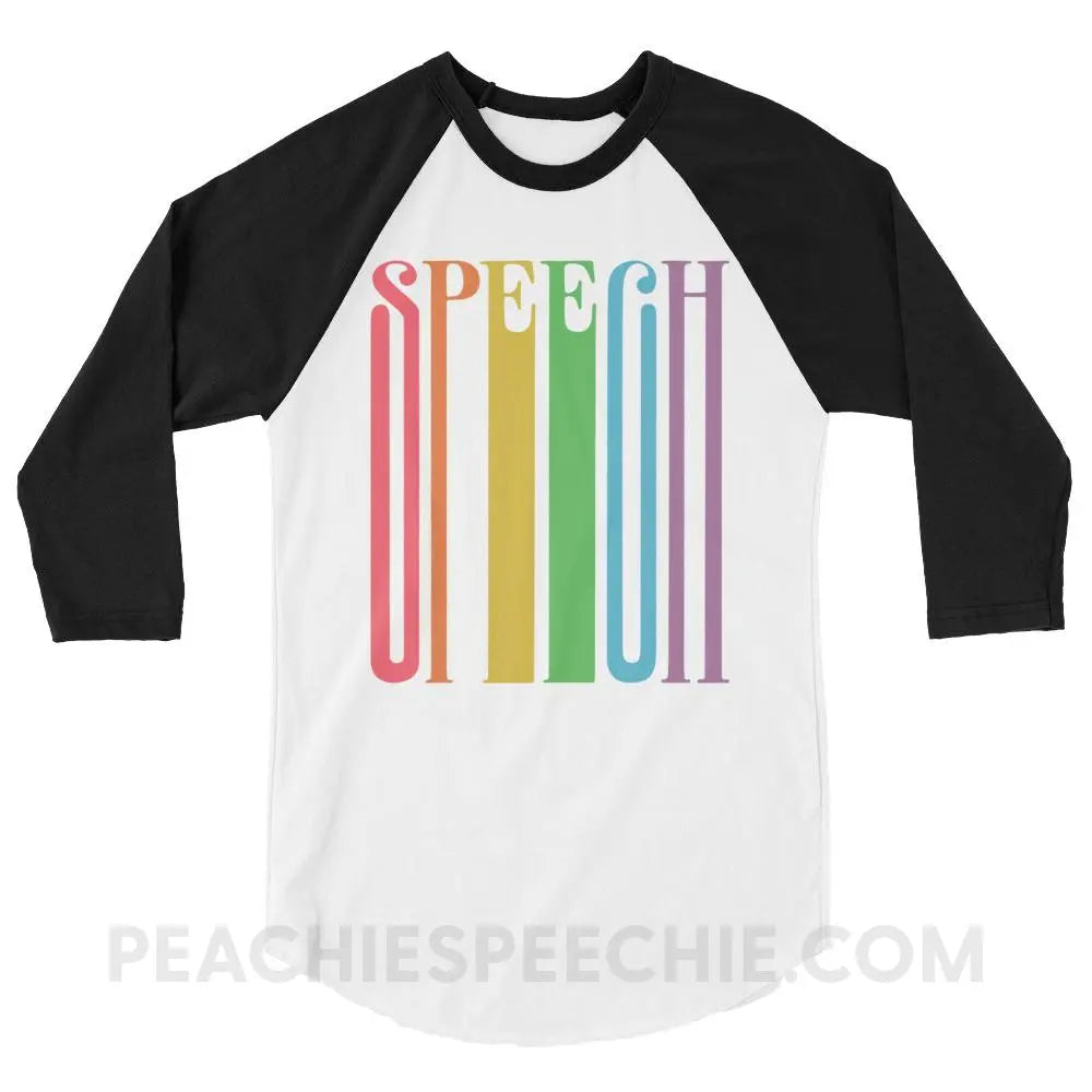 Stretchy Rainbow Speech Baseball Tee - White/Black / XS - T-Shirts & Tops peachiespeechie.com