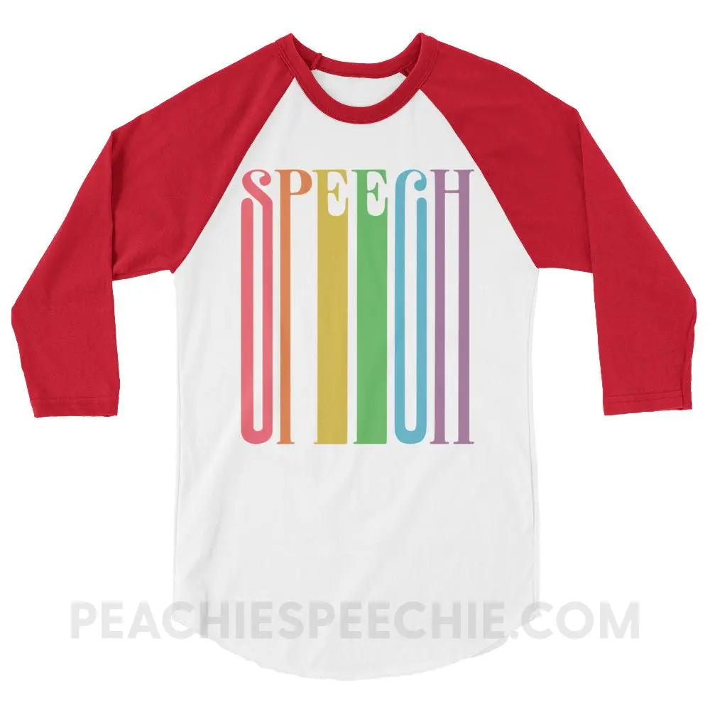 Stretchy Rainbow Speech Baseball Tee - White/Red / XS - T-Shirts & Tops peachiespeechie.com