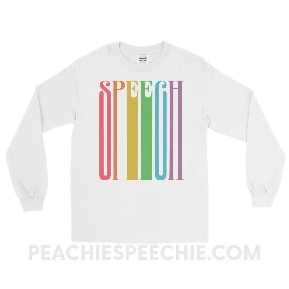 Stretchy Rainbow Speech Long Sleeve Tee - White / S - T-Shirts & Tops peachiespeechie.com