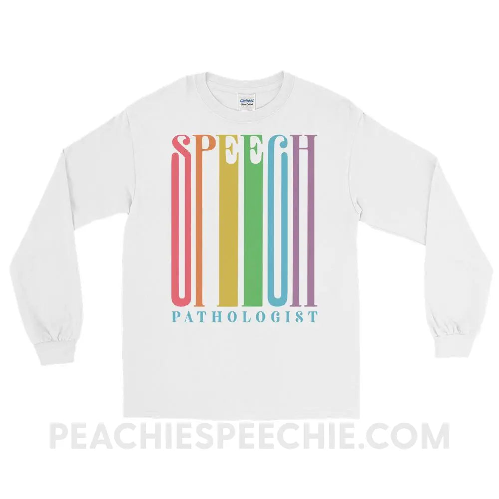 Stretchy Rainbow Speech Long Sleeve Tee - White / S - T-Shirts & Tops peachiespeechie.com