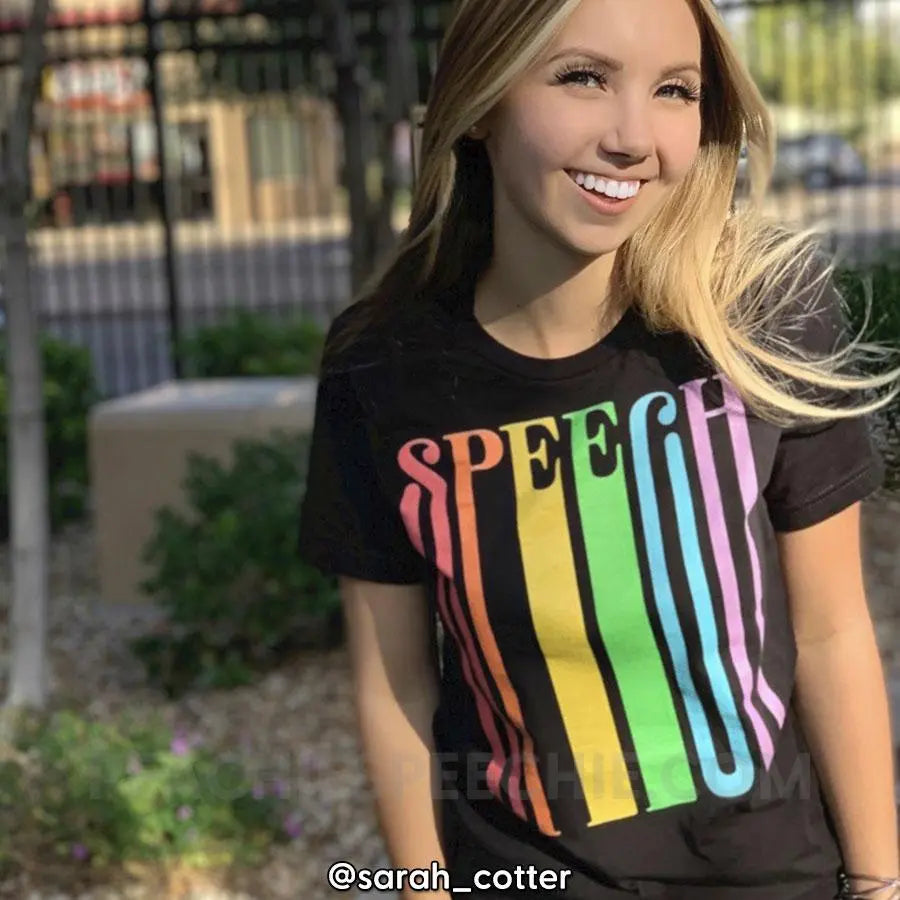 Stretchy Rainbow Speech Premium Soft Tee - Black / XS - T-Shirts & Tops peachiespeechie.com