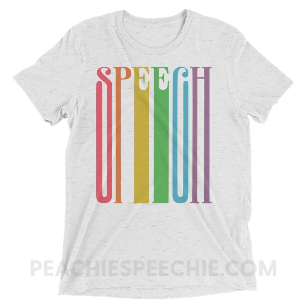 Stretchy Rainbow Speech Tri-Blend Tee - White Fleck Triblend / XS - T-Shirts & Tops peachiespeechie.com