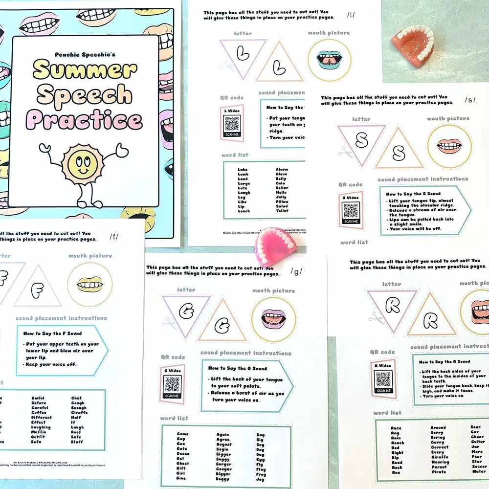 Summer Speech Practice for Articulation Therapy - Materials peachiespeechie.com