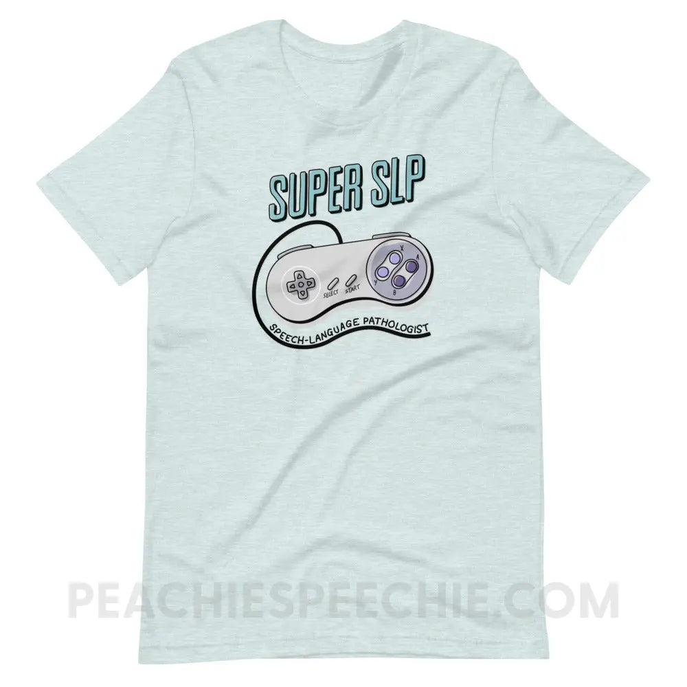 Super SLP Retro Controller Premium Soft Tee - Heather Prism Ice Blue / XS - peachiespeechie.com