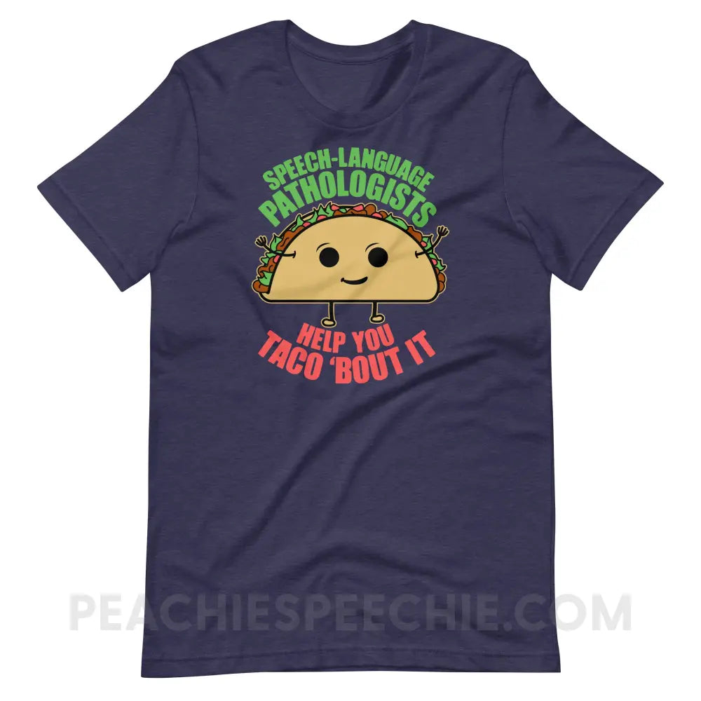Taco ’Bout It Premium Soft Tee - Heather Midnight Navy / S - T-Shirt peachiespeechie.com