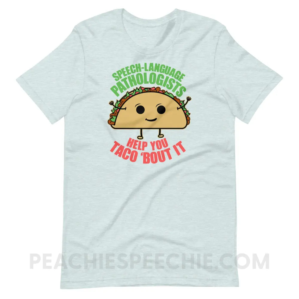 Taco ’Bout It Premium Soft Tee - Heather Prism Ice Blue / S - T-Shirt peachiespeechie.com