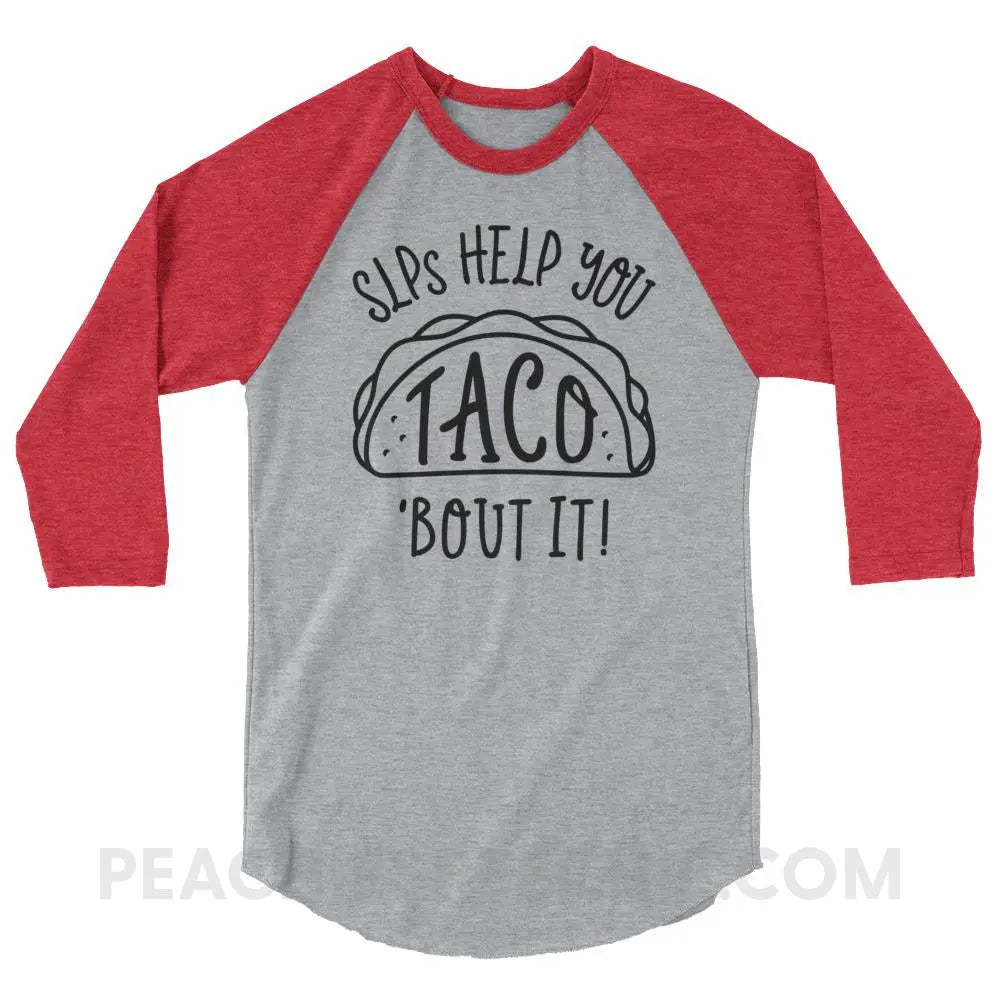 Taco’Bout It Baseball Tee - Heather Grey/Heather Red / XS - T-Shirts & Tops peachiespeechie.com