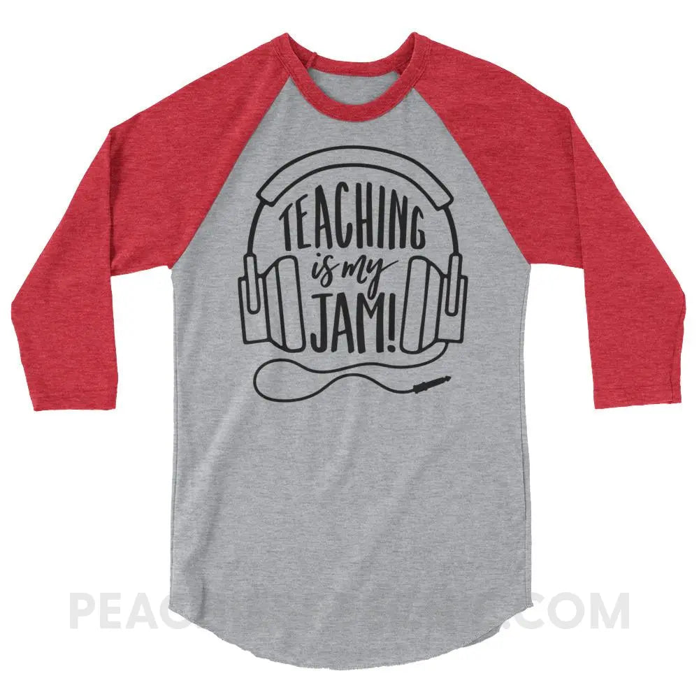 Teaching Is My Jam Baseball Tee - Heather Grey/Heather Red / XS - T-Shirts & Tops peachiespeechie.com