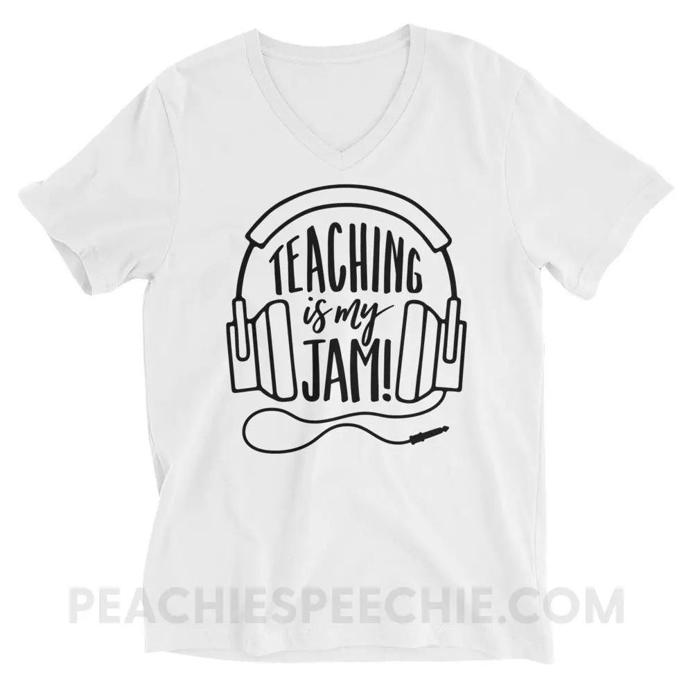 Teaching Is My Jam Soft V-Neck - S - T-Shirts & Tops peachiespeechie.com