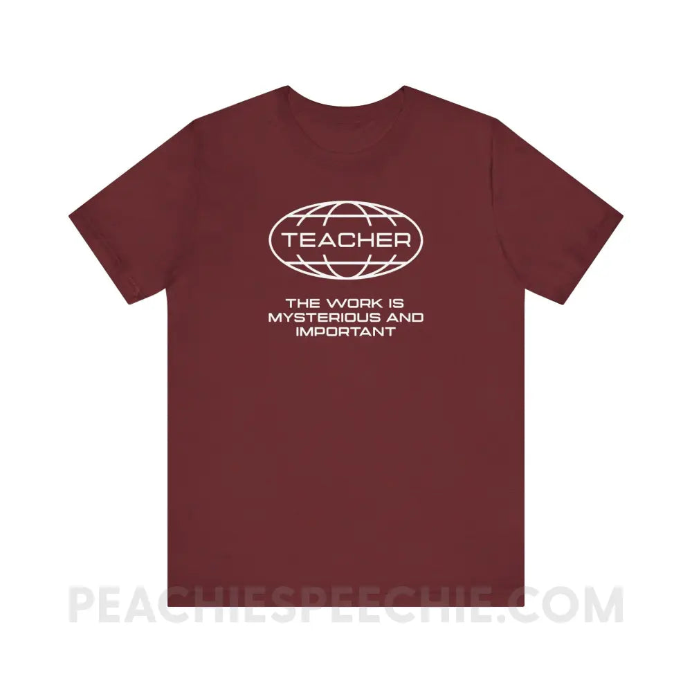Teaching Is Mysterious And Important Premium Soft Tee - Heather Cardinal / XS - T-Shirt peachiespeechie.com