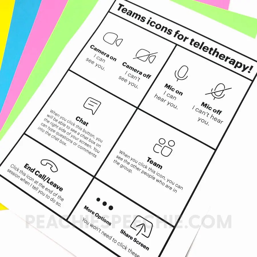 Teams Teletherapy - How to Join and Icon Info - Materials - peachiespeechie.com