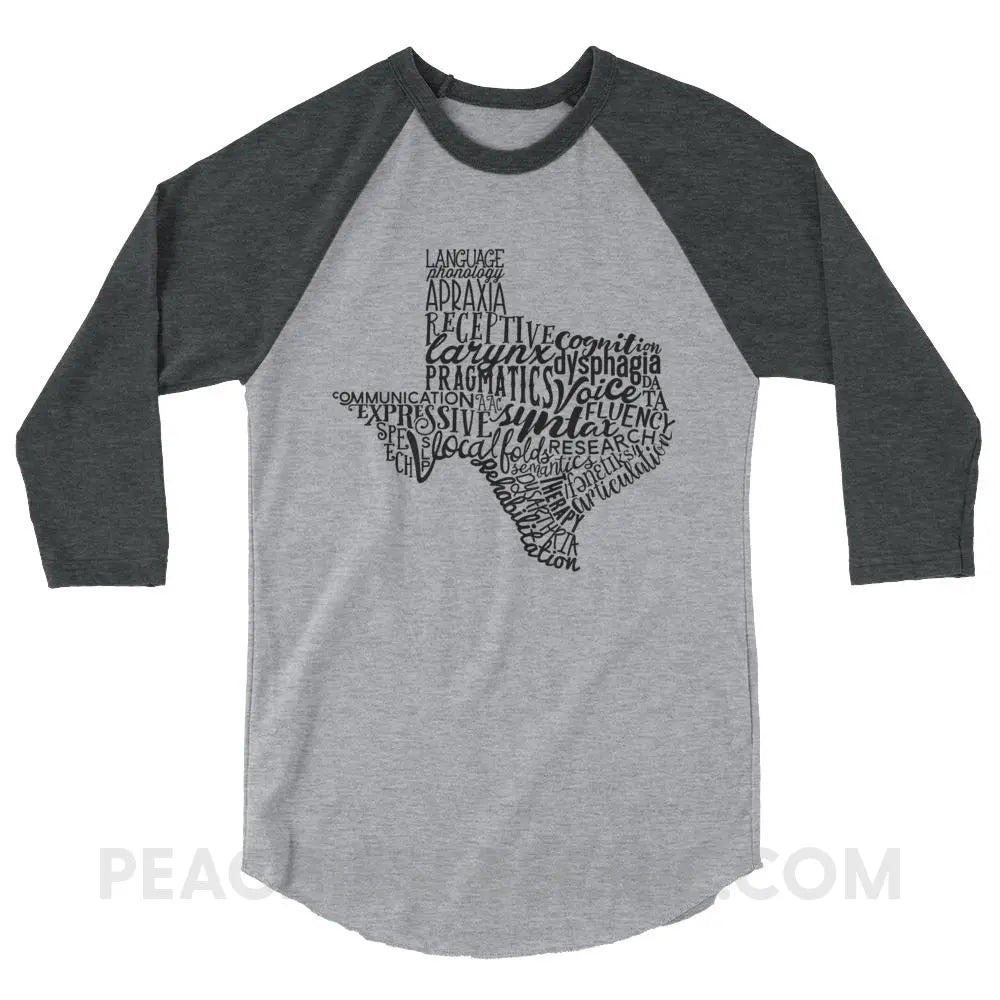 Texas SLP Baseball Tee - Heather Grey/Heather Charcoal / XS - T-Shirts & Tops peachiespeechie.com