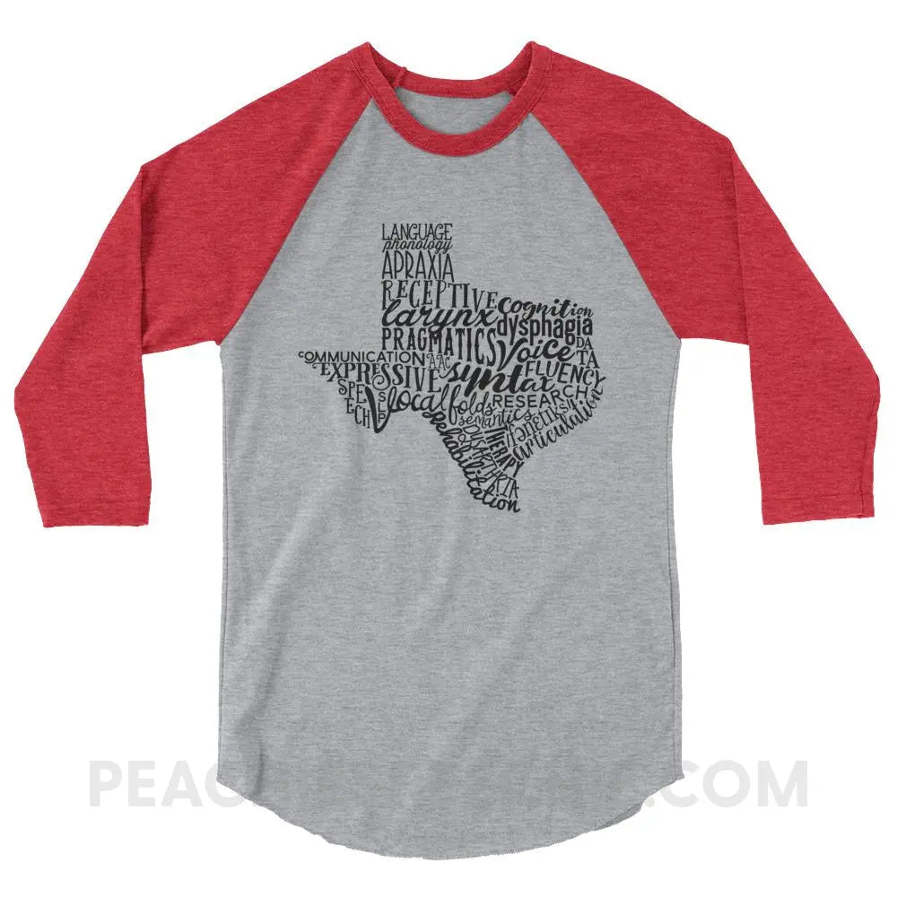 Texas SLP Baseball Tee - Heather Grey/Heather Red / XS - T-Shirts & Tops peachiespeechie.com