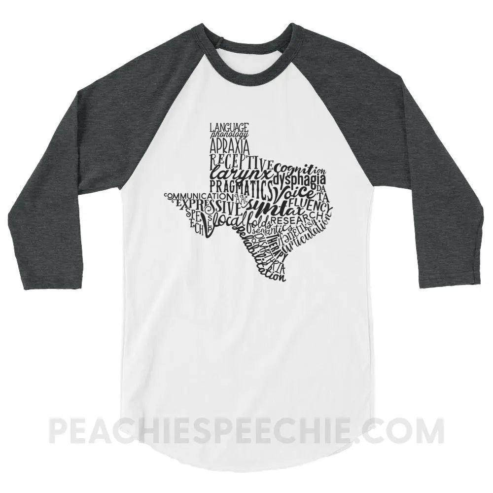 Texas SLP Baseball Tee - White/Heather Charcoal / XS - T-Shirts & Tops peachiespeechie.com