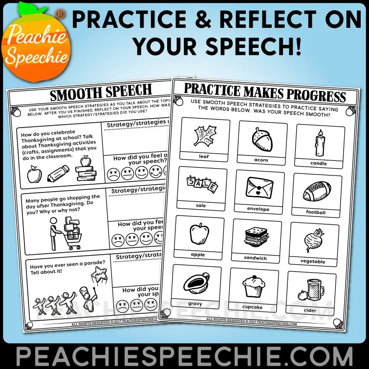 Thanksgiving Fluency Therapy Activities (Stuttering Therapy) - Materials peachiespeechie.com
