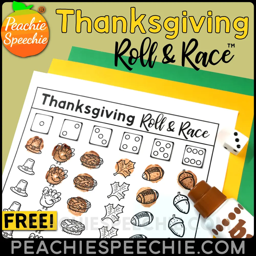 Thanksgiving Roll and Race - Open Ended Dice Game - Materials - peachiespeechie.com