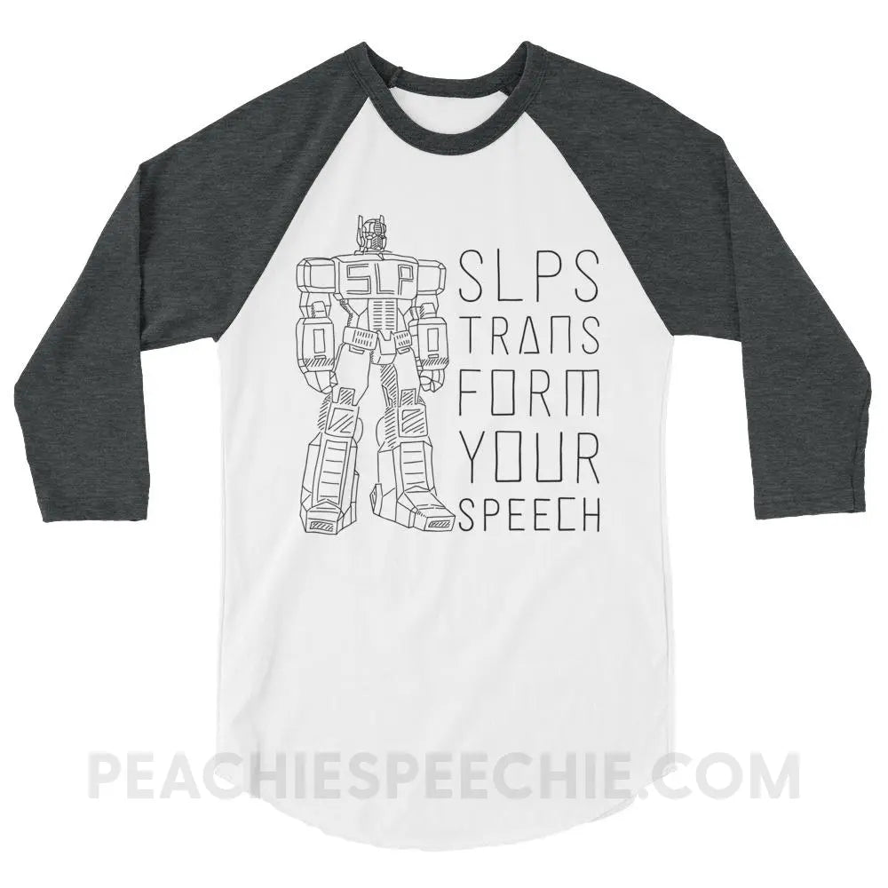 Transform Speech Baseball Tee - White/Heather Charcoal / XS - T-Shirts & Tops peachiespeechie.com