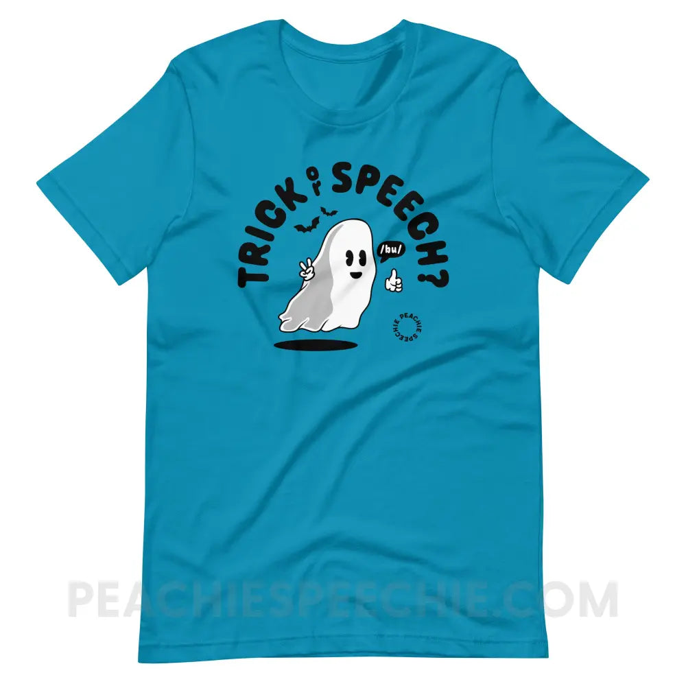 Trick or Speech Premium Soft Tee - Aqua / S - peachiespeechie.com