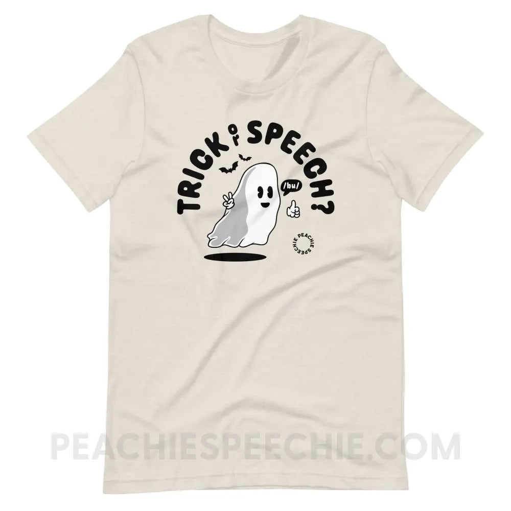 Trick or Speech Premium Soft Tee - Heather Dust / S - peachiespeechie.com