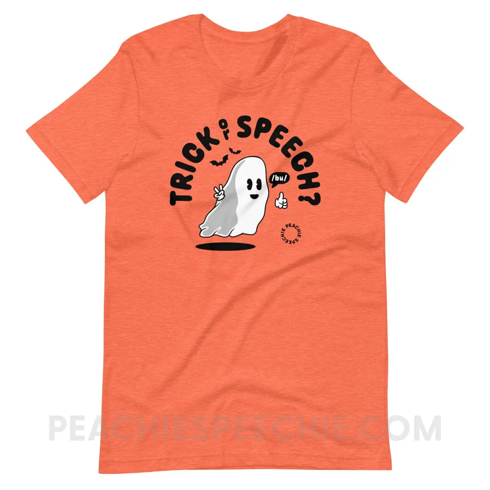 Trick or Speech Premium Soft Tee - Heather Orange / S - peachiespeechie.com