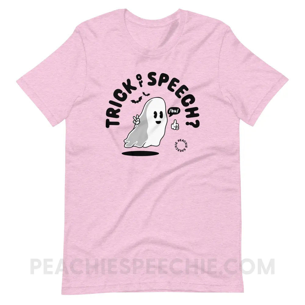Trick or Speech Premium Soft Tee - Heather Prism Lilac / XS - peachiespeechie.com