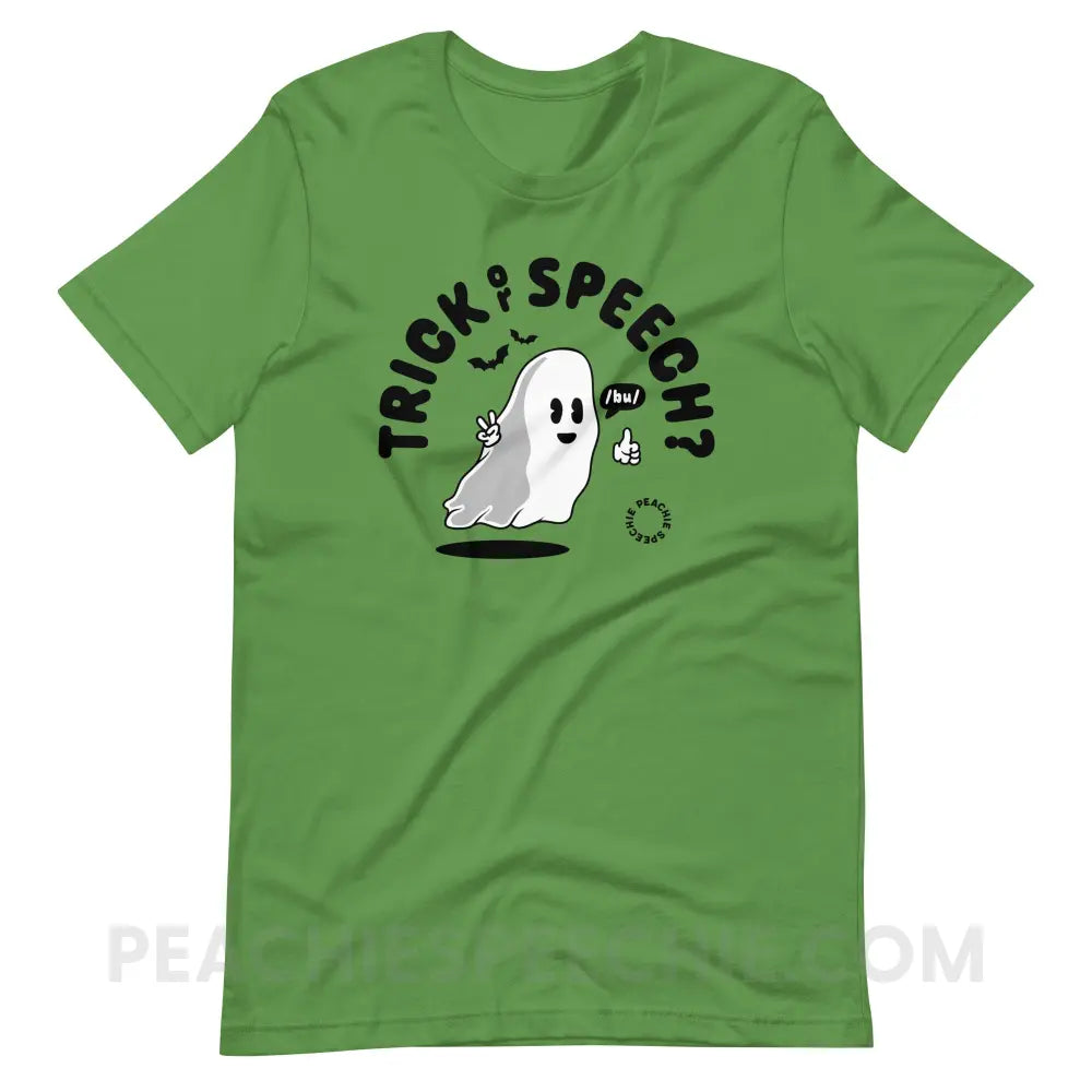 Trick or Speech Premium Soft Tee - Leaf / S - peachiespeechie.com