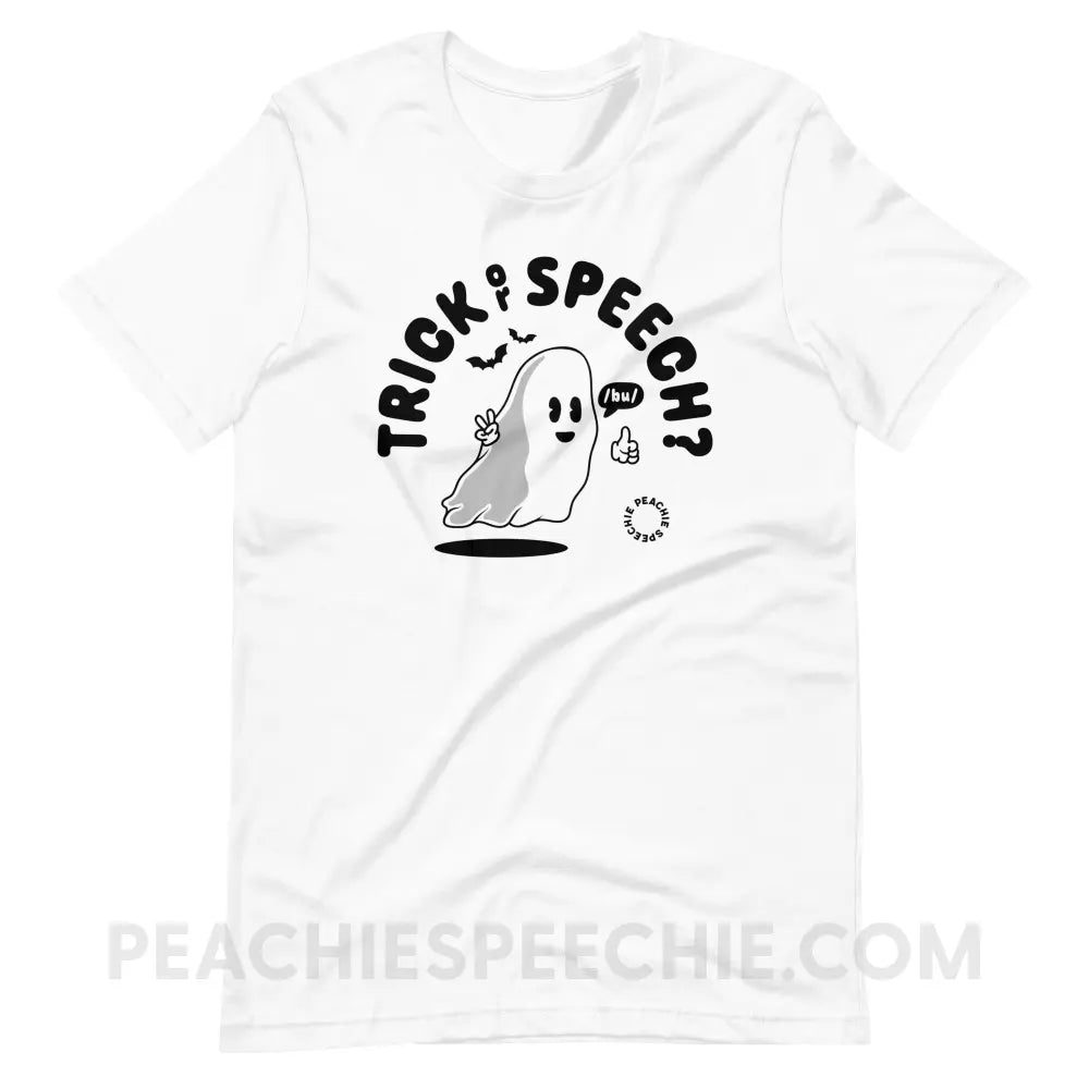 Trick or Speech Premium Soft Tee - White / XS - peachiespeechie.com
